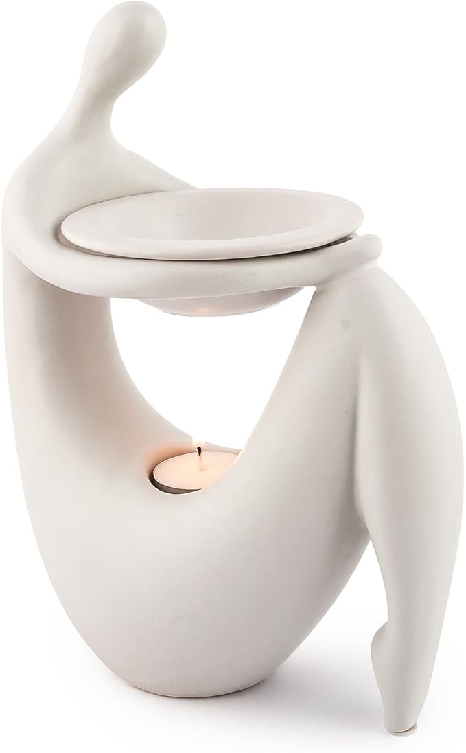 pajoma Duftlampe Lady aus Keramik | Stilvolles Design in Weiß, 26 cm Höhe | Raumduftspender mit warmem Licht für Entspannung und Wohlfühlatmosphäre