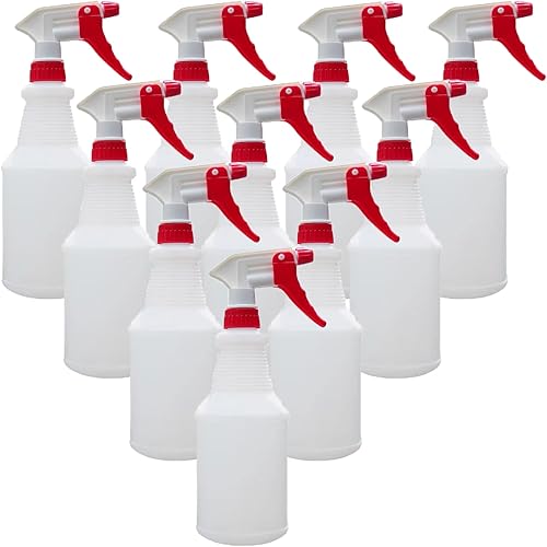 Tergy 10 paquetes de botellas de spray vacías de 32 onzas de plástico resistentes recargables con boquilla ajustable y medidas para soluciones de