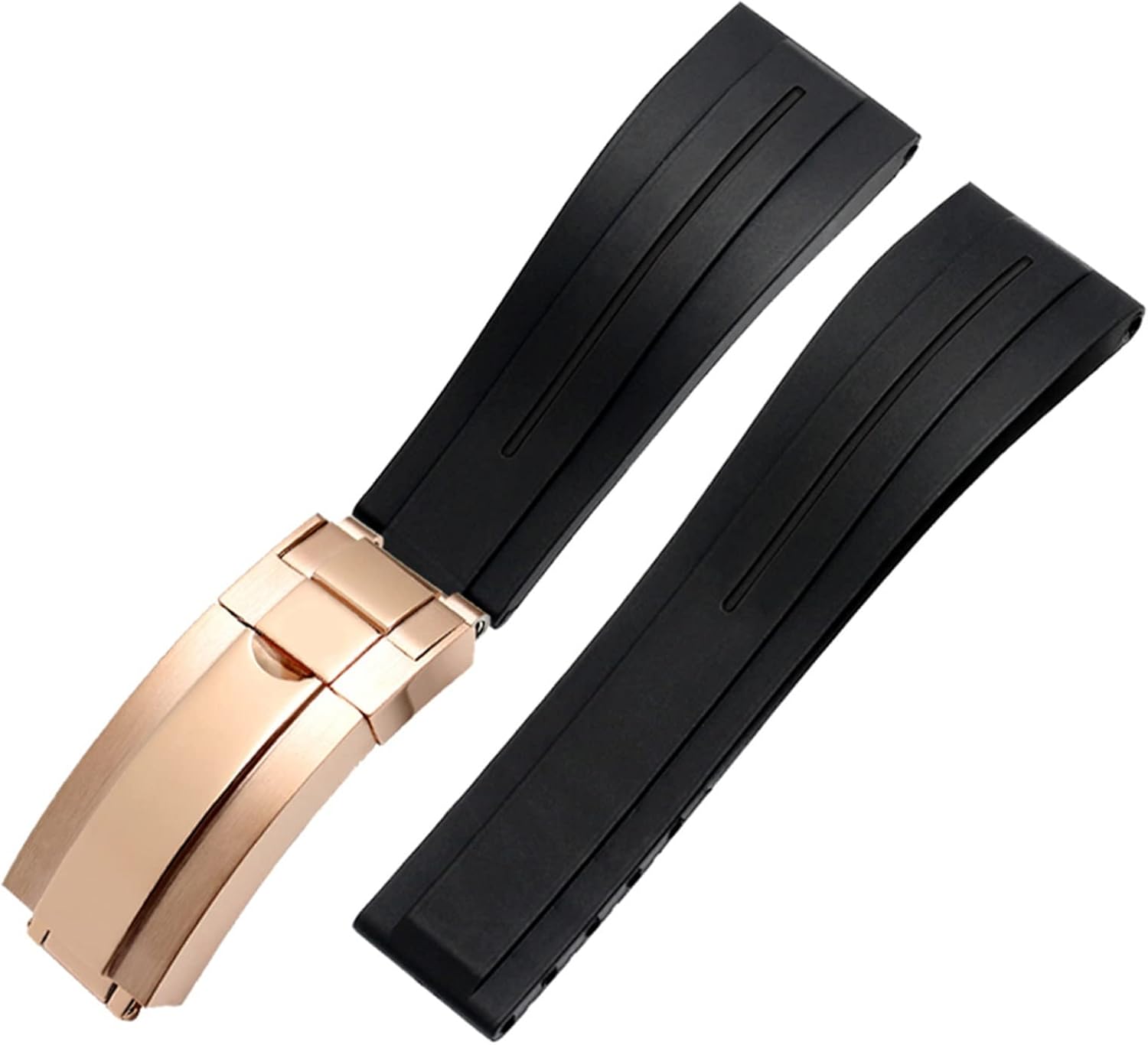 SKM Silicone Watchband for Rolex Watch Strap with Folding Buckle Band Sport 20mm 21mm Mens Rubber Wristwatches Bracelet (Color : Black Rose Gold, Size : 21mm)
