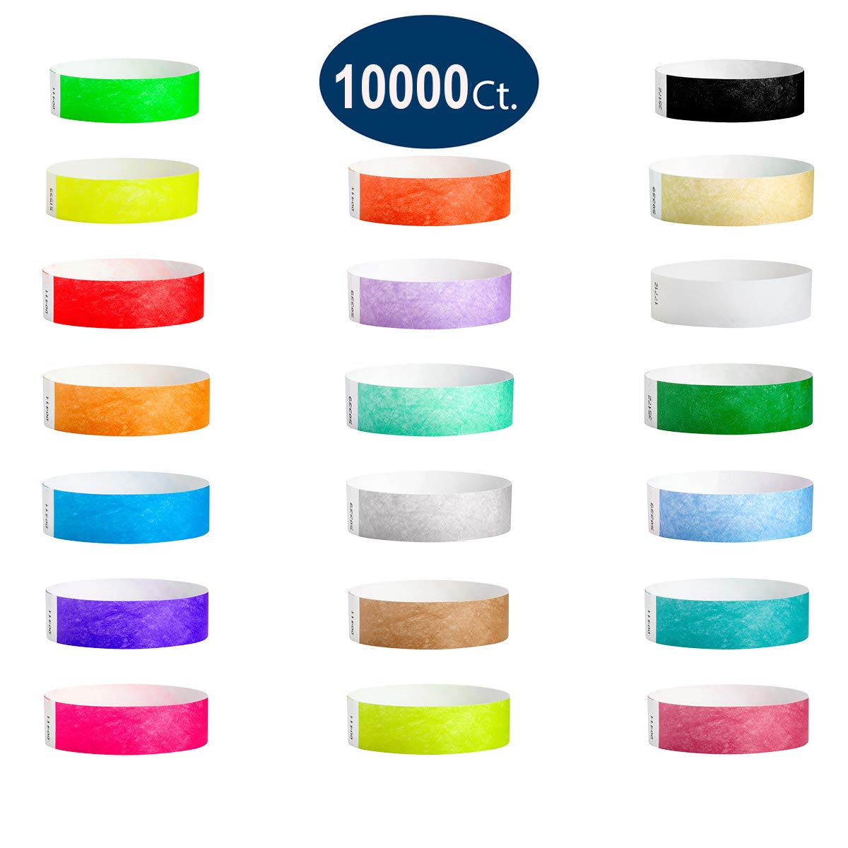 10,000 WristCo Tyvek Wristbands for Events – 20-Color Variety Pack – Tamper-Proof Design Prevents Reuse – Premium-Grade Bracelets for Hospital & Medical ID, Party, VIP Identification