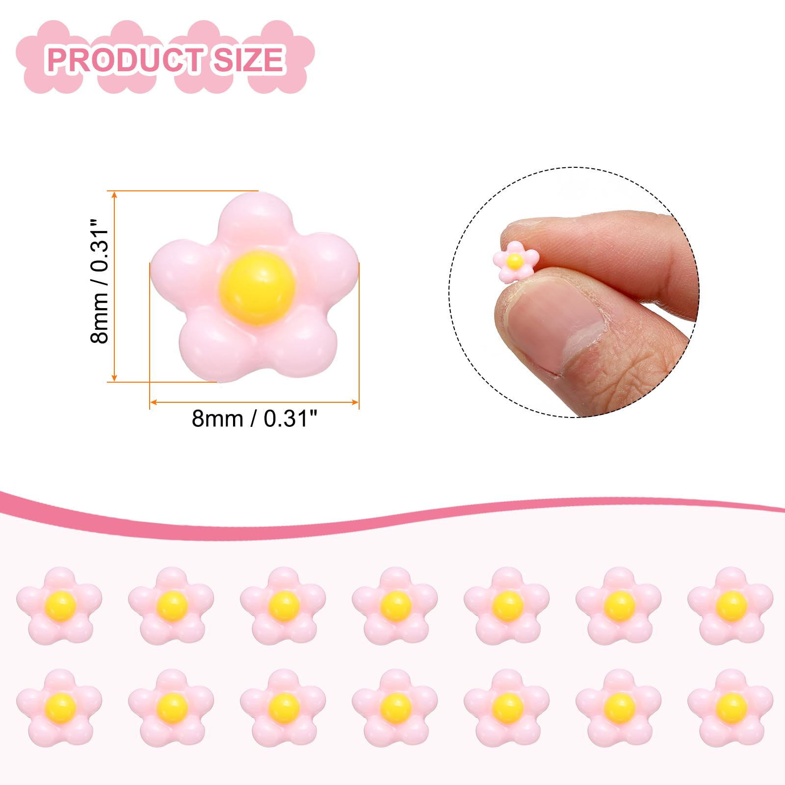 CoCud Mini Resin Flower, 0.31" Diameter, Miniature Tiny Flower Charm Dollhouse Pink - Image 2
