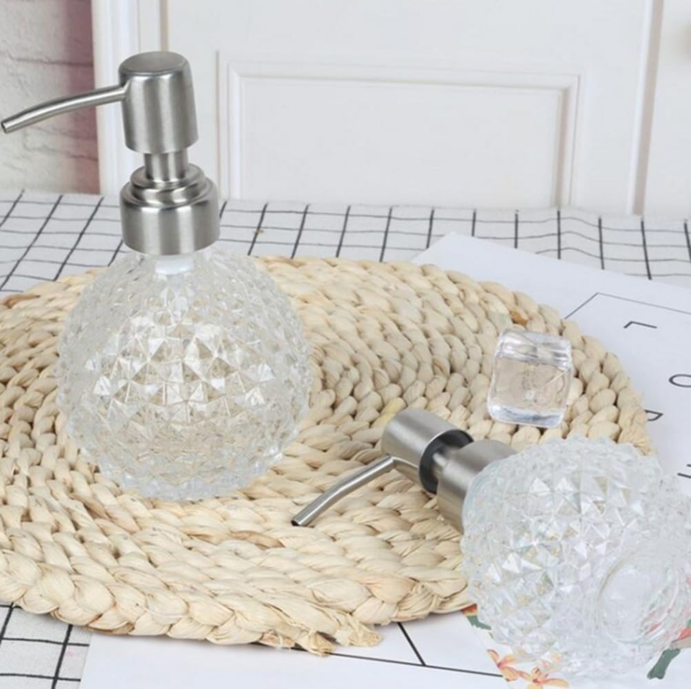 8 Oz Clear Glass Soap Dispenser Jar Vintage Spherical Hand Soap Dispenser Lotion Soap Dispenser Bottle with Silver Stainless Steel Pump for Essential Oil Shampoo Body Wash Kitchen Bathroom