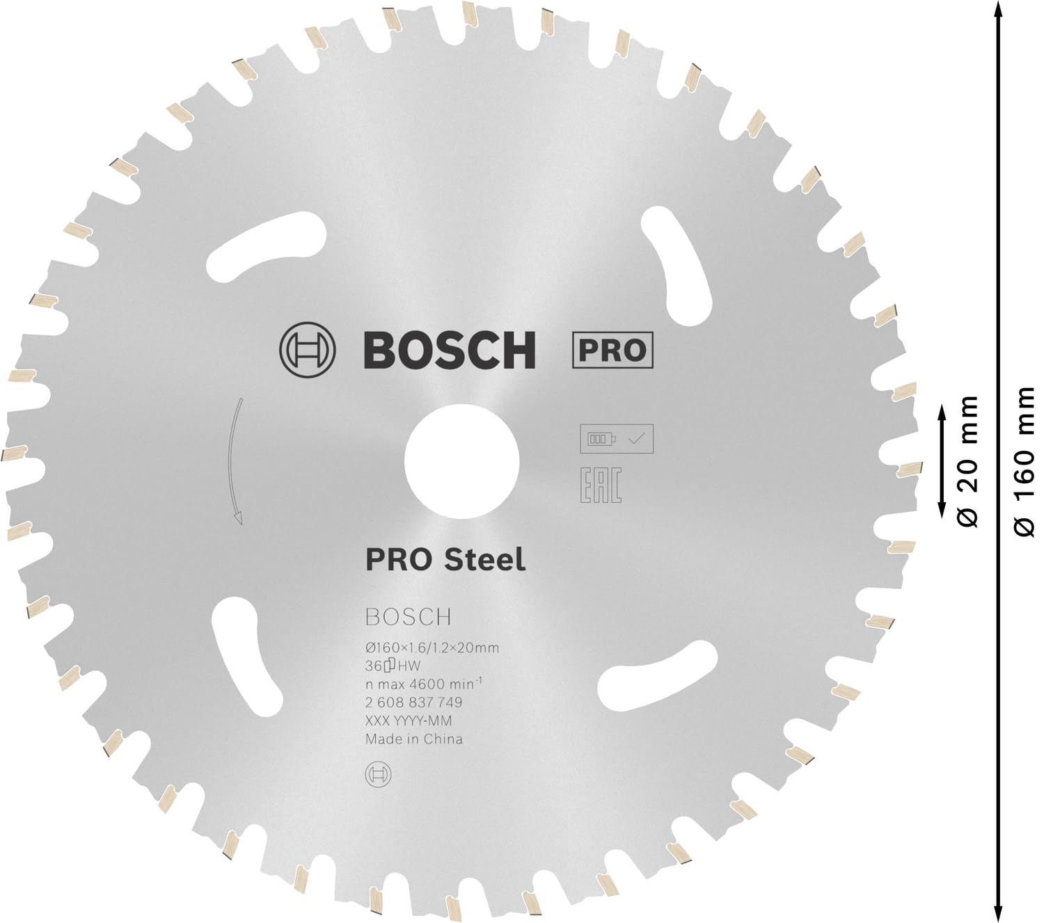 Bosch Professional Lama per sega circolare Standard for Steel (acciaio, 160 x 20 x 1.6 mm, 36 denti, accessorio per sega circolare a batteria)