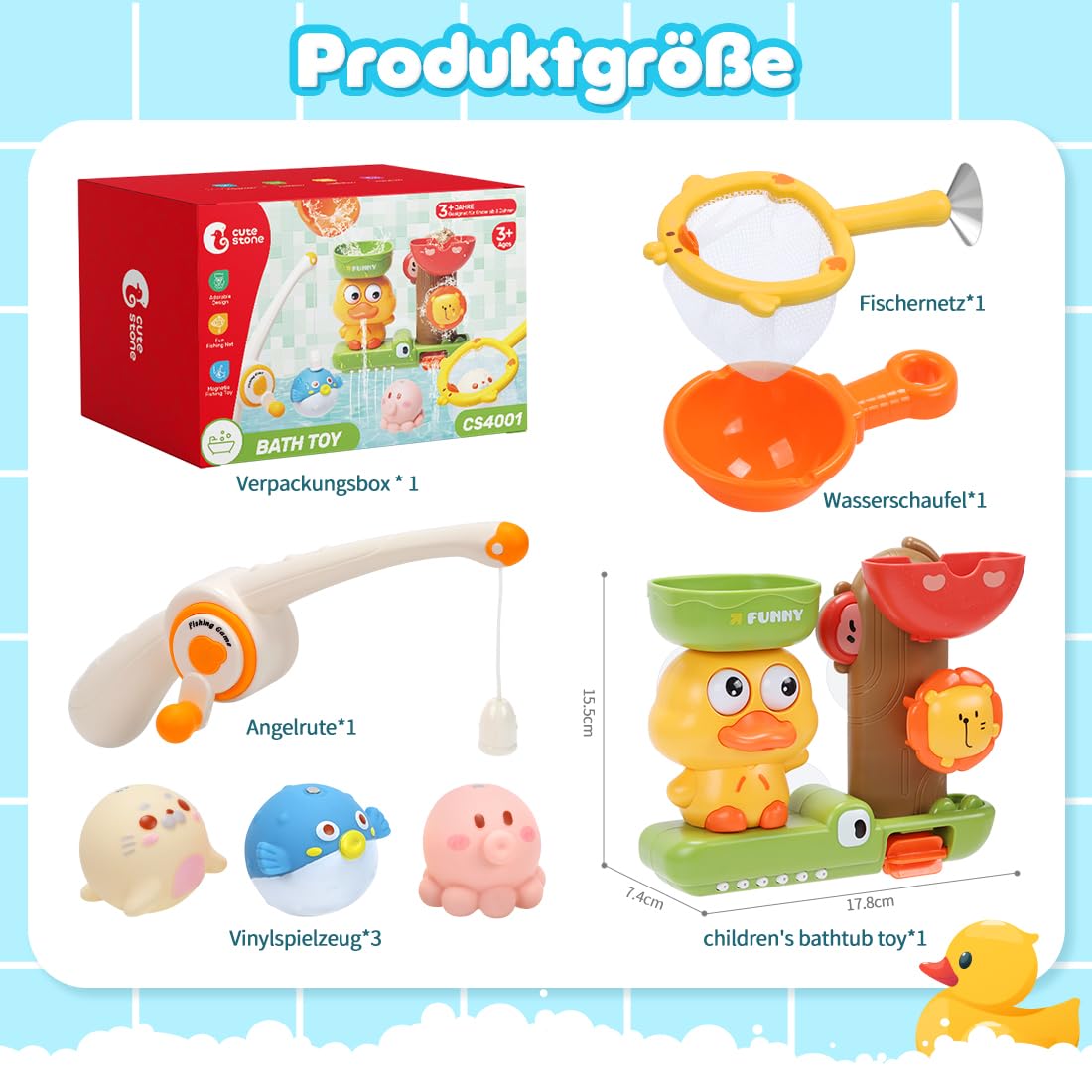 CUTE STONE Giocattoli da bagno per bambini, anatre e leoni, gioco di pesca, giocattoli galleggianti senza fori, gioco di rete da pesca d'anatra, regali per ragazzi e ragazze