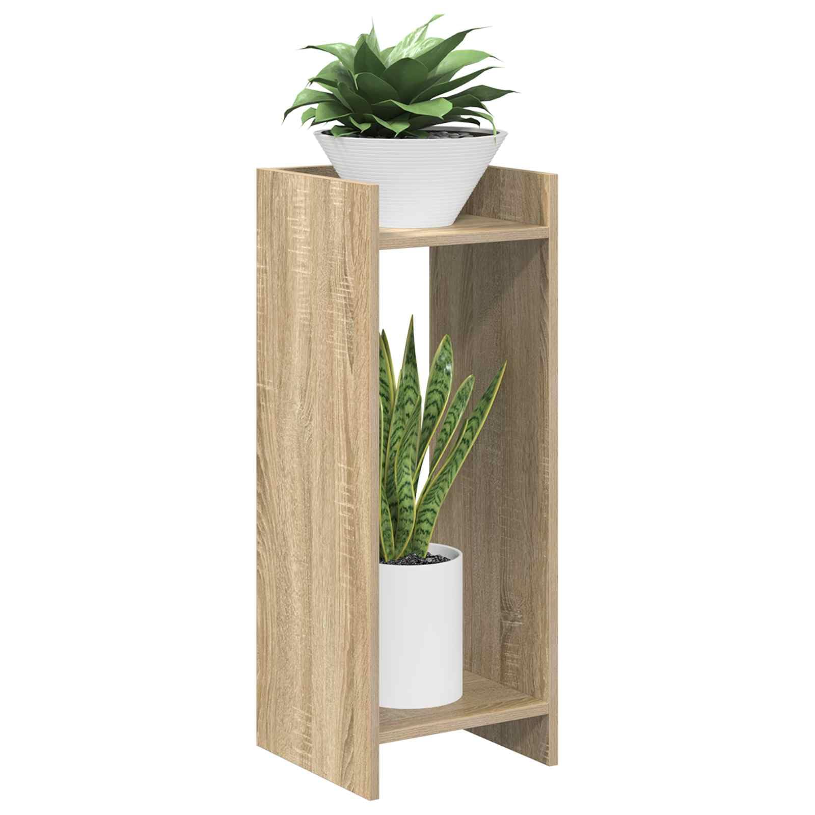 Soporte para plantas de roble Sonoma, 30 x 30 x 80 cm, columna para plantas de madera, moderno soporte para flores con 2 estantes para plantas de interior, soporte vertical para salón y