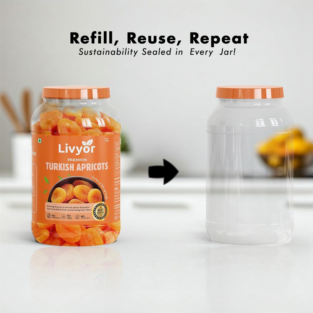 Livyor Turkish Apricots - 1kg | Dry Fruits | Dried Apricot | Khumani | Dried Apricots | Dry fruits Apricots | Rich in Fibre | Gluten Free | Pack of 1 - Image 8 thumbnail