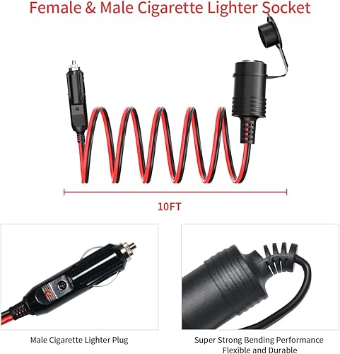 Miniatura 10 de 14AWG SAE a encendedor de cigarrillos de coche 12V enchufe macho a conector SAE cable de extensión con adaptador de polaridad SAE inversa (5 pies)