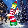 Lulu Home 8.9FT Christmas Inflatable Decorations, Giant Lighted Lighthouse with Santa and Reindeer, Xmas Blowups with Drawstring Bags for Winter Holiday Yard Lawn Garden Outdoor Decor