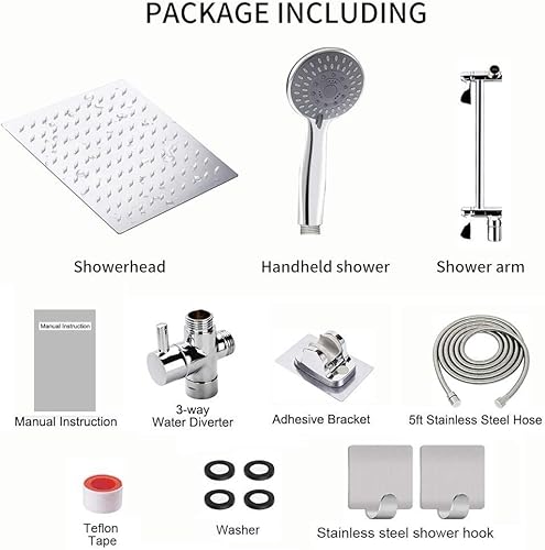 Miniatura 7 de Cabezal de ducha de alta presión de 10 pulgadas con cabezal de ducha de mano de 5 ajustes, cabezal de ducha doble con brazo de extensión de 11