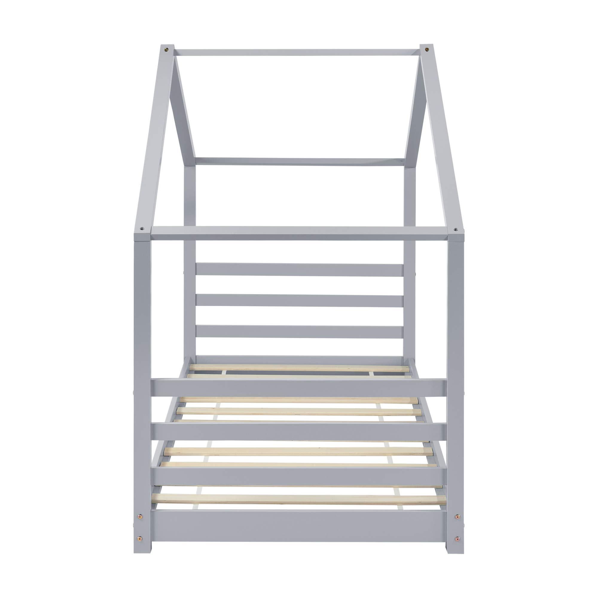 [en.casa] Letto a Casetta per Bambini Letto per Cameretta Struttura in in Legno di Pino in Stile Montessori Zona di Riposo 90x200 cm Grigio