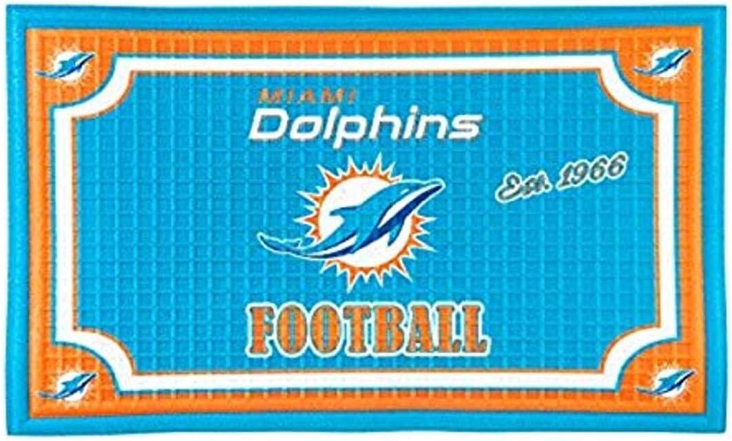 Team Sports America NFL Miami Dolphins Embossed Outdoor-Safe Mat - 30" W x 18" H Durable Non Slip Floormat for Football Fans