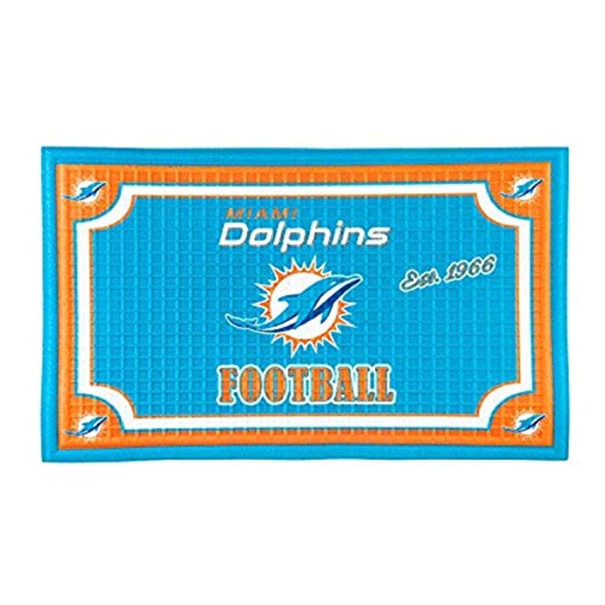Team Sports America NFL Miami Dolphins Embossed Outdoor-Safe Mat - 30" W x 18" H Durable Non Slip Floormat for Football Fans