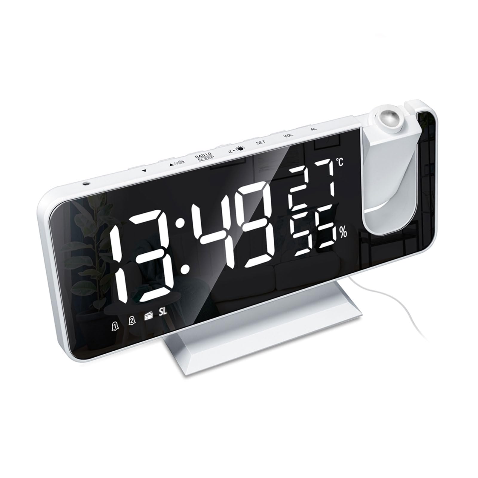 BONITA Projection Alarm Clock Bedroom Ceiling Digital Radio Alarm Clock with USB Mobile Phone Charger Dual Alarm Clock LED Big Screen Alarm Clock