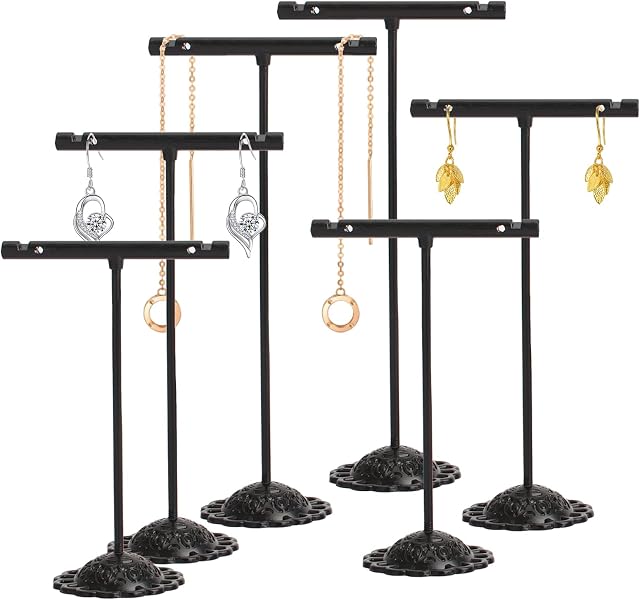 Ruicaifu 6 Pieces Earring Stand Holder, Metal Earring Holder Black Earring Hanging Display T Shape Earring Display Holder for Studs Earring Jewellery Holder (3 Sizes)