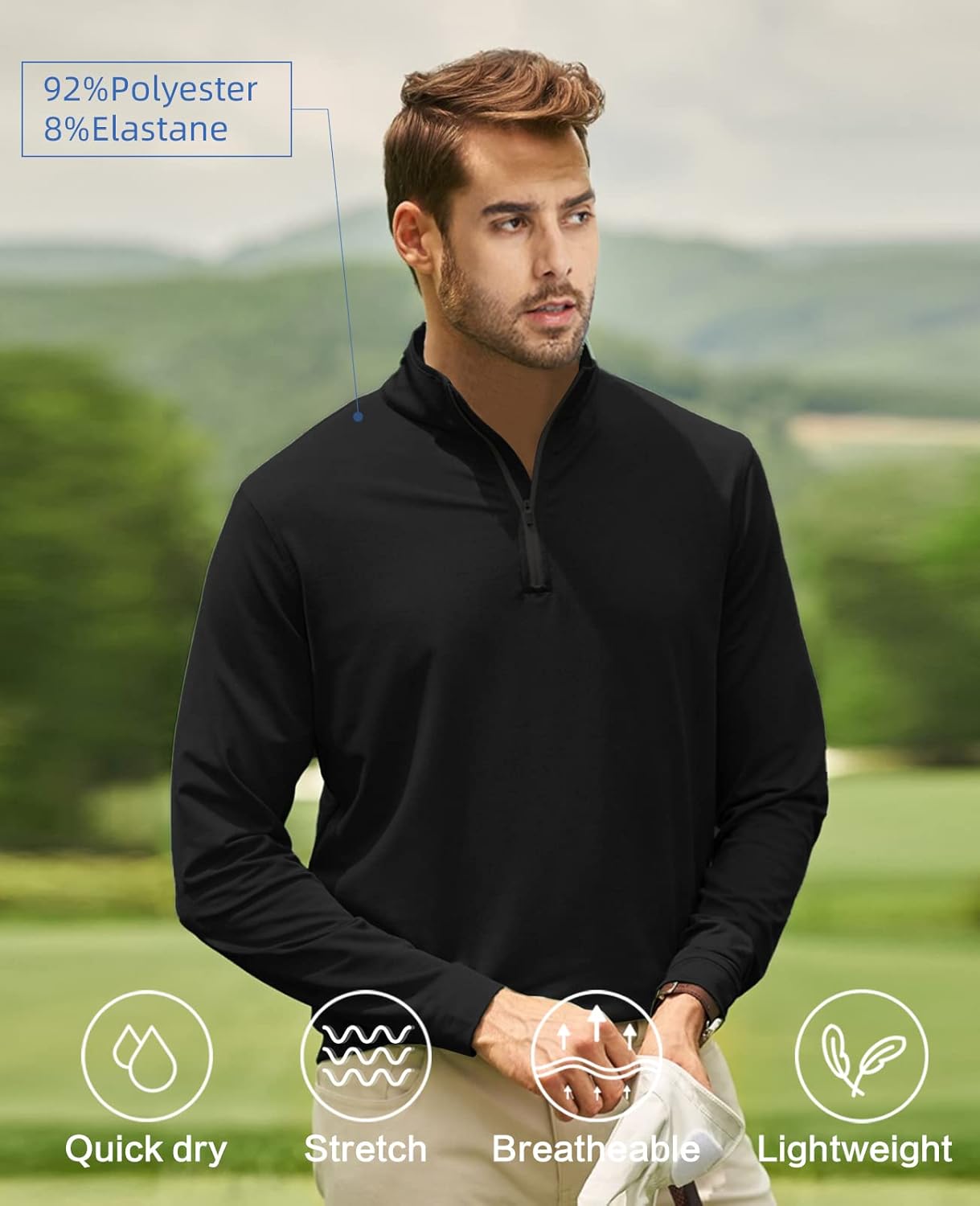 MEETYOO Quarter Zip Pullover Men,Long Sleeve Polo Shirts Golf,1/4 Quick Dry UPF 50+ Sun Protection - Image 4