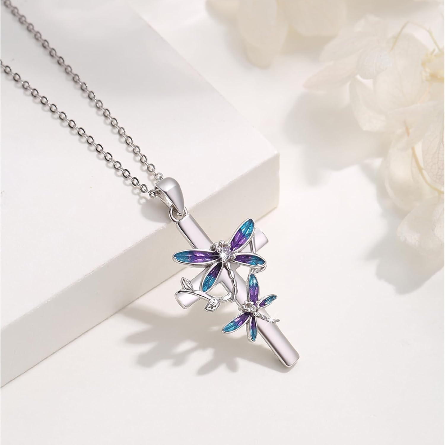 OHAYOO Dragonfly Cross Necklace for Women – 925 Sterling Silver Infinity Faith Pendant with Sunflower, Butterfly & Ladybug – Nature Jewelry Mother’s Day Gift - Image 4