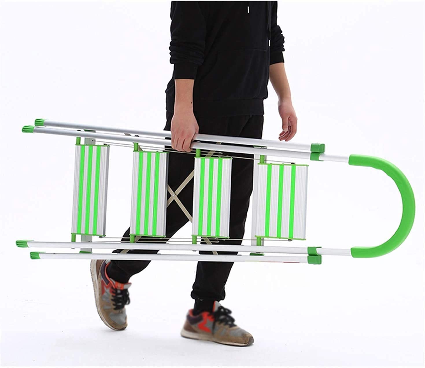 Drabiny, aluminiowa 4-stopniowa drabina z zielonymi poręczami, przenośne składane drabiny antypoślizgowe z podkładkami pod stopy do przycinania liści, 44 x 80 x 150 cm (44 x 80 x 150 cm)