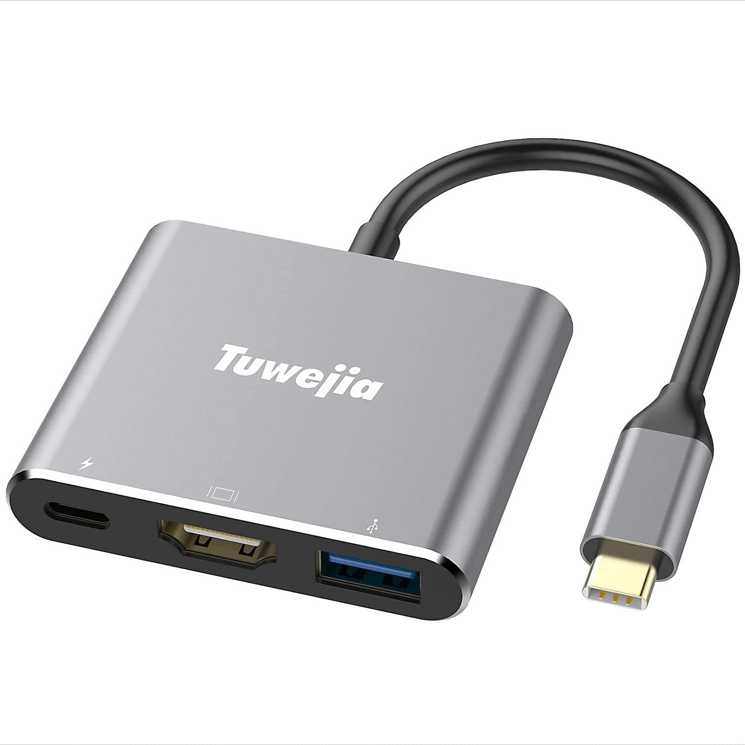 USB C to HDMI Multiport Adapter Tuwejia USB 3.1 Gen 2 Thumderbolt 3 to HDMI 4K Video Converter/USB 3.0 hub Port PD Quick Charging Port with Large Projection for 2016/17/18 MacBook/Pro MacBook Air2019