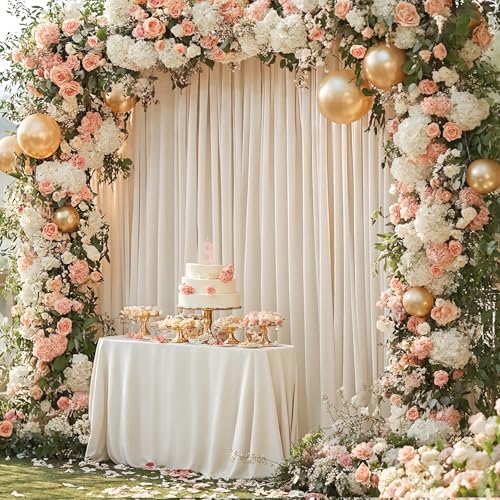 Image of 20x10ft Champagne Backdrop Curtain for Wedding Parties Wrinkle Free Fabric Champagne Drapes Backdrop Decoration for Baby Shower Birthday Photography Decoration 4 Panels, 5ft x 10ft