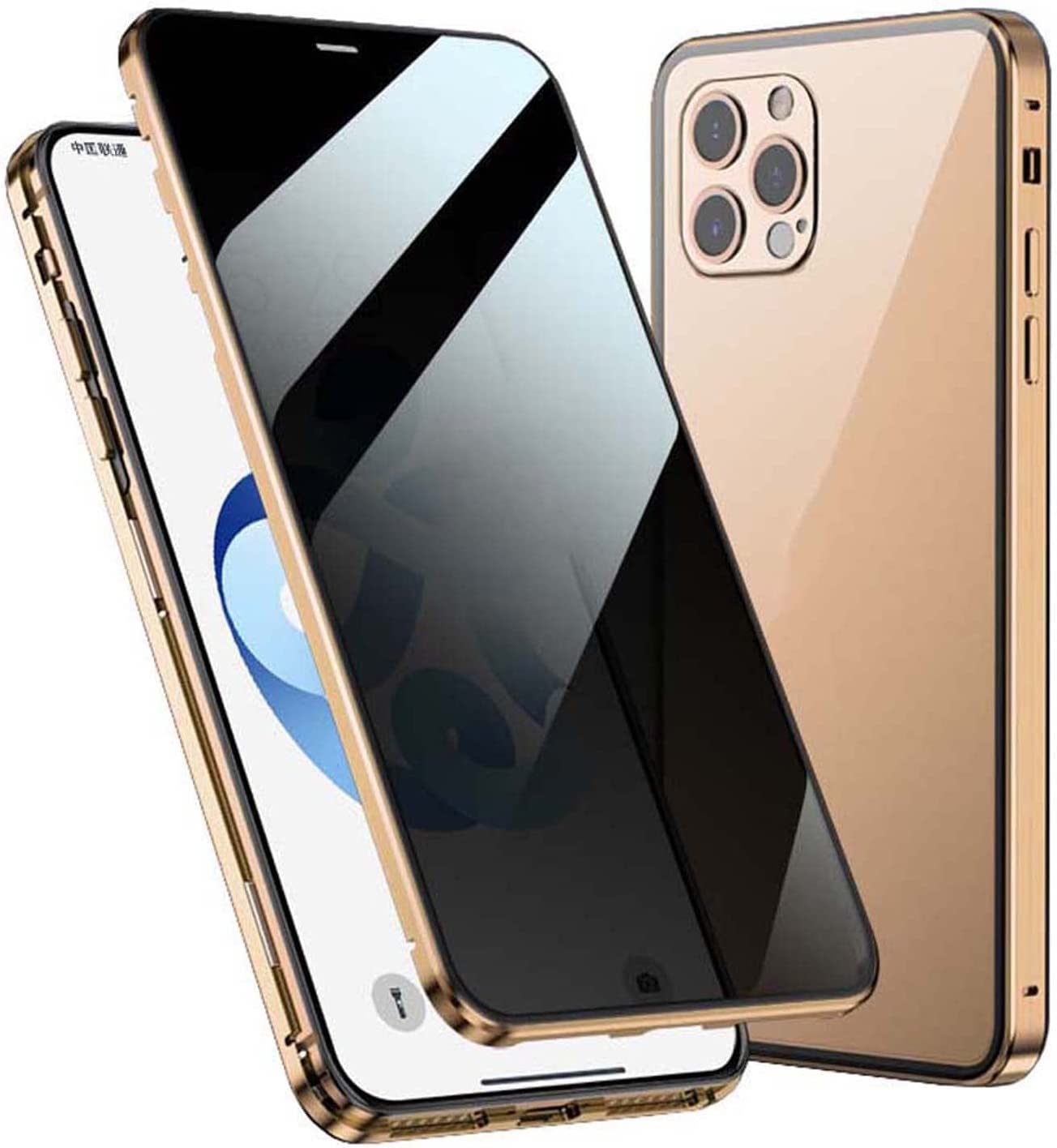 Coque iPhone 14 Pro Max verre trempé double face et métal or - 8