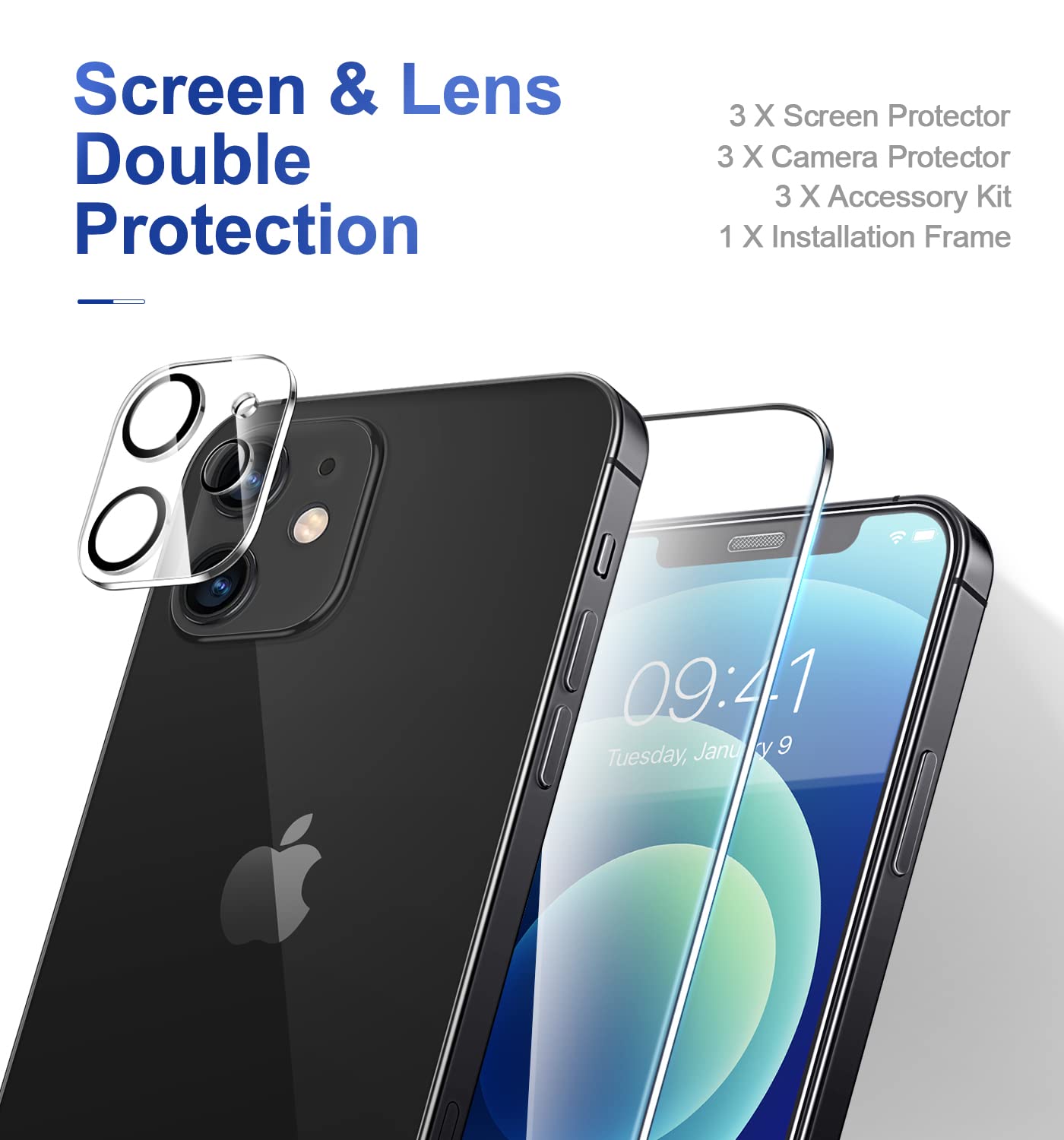 CANSHN [3 pezzi] Pellicola Protettiva in Vetro Temperato per iPhone 12