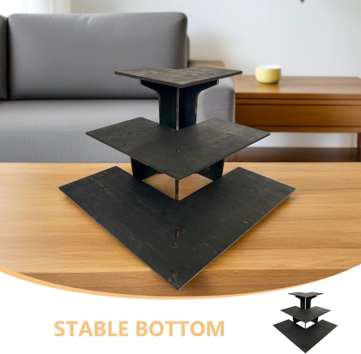 Portable Wooden Snack Display Stand, 3-tier Detachable Retail Table Shelf for Farmers Market, Vendor Events, and Food Presentation – Black Portable Corner Riser