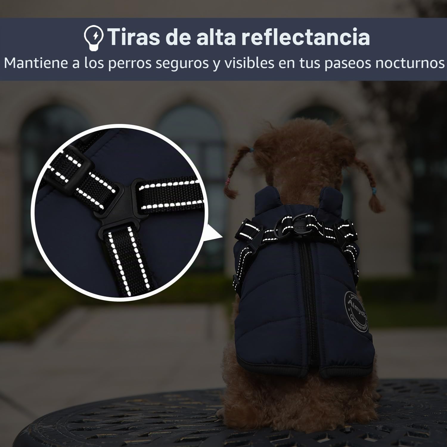 Abrigo de invierno cálido para perro, chaqueta para clima frío con arnés integrado, chaleco cómodo reflectante y ajustable, ropa impermeable y resistente al viento para perros pequeños