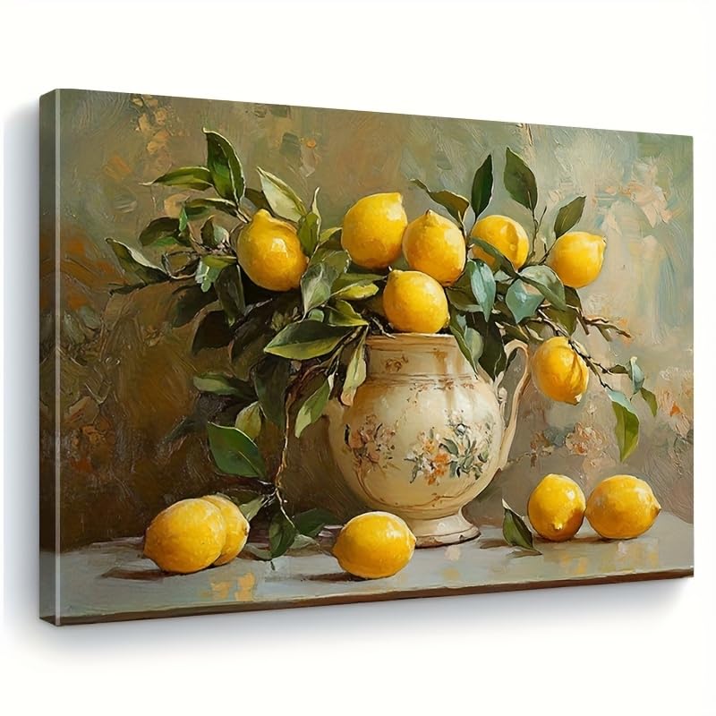 Cuadro de limones decorativo sobre lienzo floral 40x65cm para salón, oficina y baño