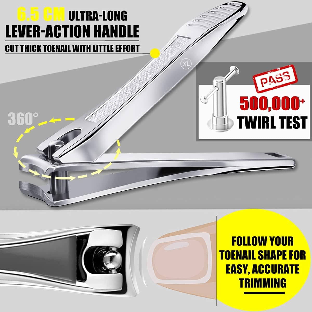 Nail Clippers Set, 2 Pack Ultra-Sharp Toenails & Fingernails Clippers Manicure & Pedicure Cutter Tools Set with Ultra-Long Non-Slip Grip Handle for Thick Toenail, Fingernail, Hangnail, Cuticle : Beauty & Personal Care