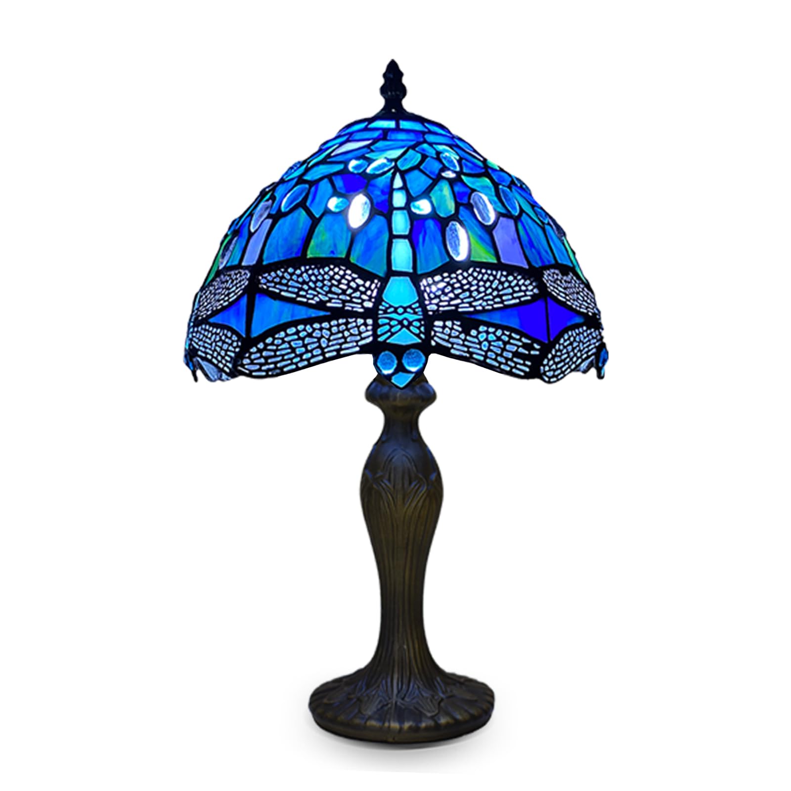Auroh Multicolor Tiffany Table Lamp Handcrafted Blue Dragonfly Design Lampshade Antique Table Lamps For Living Room Bedside Desk Bedroom Coffee Table (Tftl-1007)