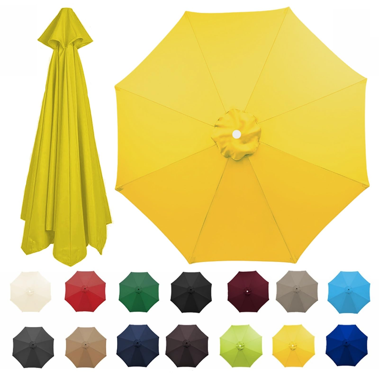 6/8 Arms Replacement Umbrella Canopy Anti-UV Parasol Top Fabric Cover Sunshade Cloth Water Resistant Parasol Canopy Cover 2.7/3.0/3.50m(Yellow,8 ribs: 2.70m/8.8ft)