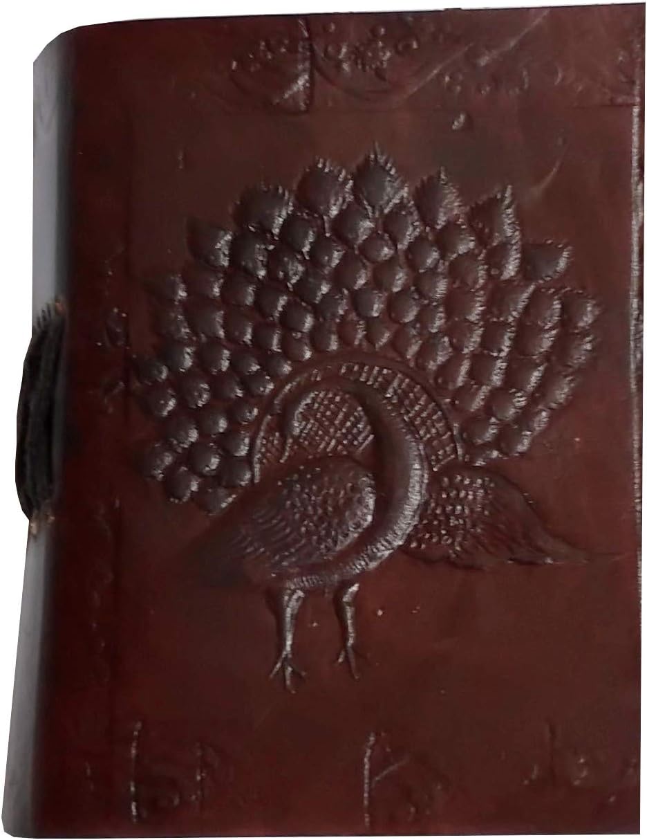 Purpledip Leather Diary 'Proud Peacock': Handmade Paper Travel Journal Pocket Notebook (11707)