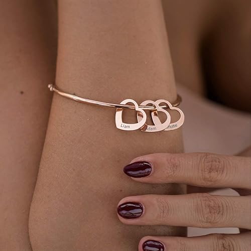 Miniatura 8 de MyNameNecklace Chelsea Bangle Bracelet with Heart Pendants - Sterling Silver or 18K Gold Plated - Up to 12 Names