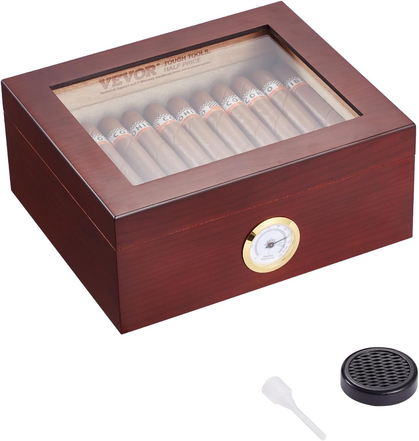 NEEDONE Cigar Humidor, Wooden Cigar Humidor Box for 25-50 Counts w/Humidifier, Divider, Digital Hygrometer, Spanish Cedar Wood Desktop Case, Gifts for Men Father Husband