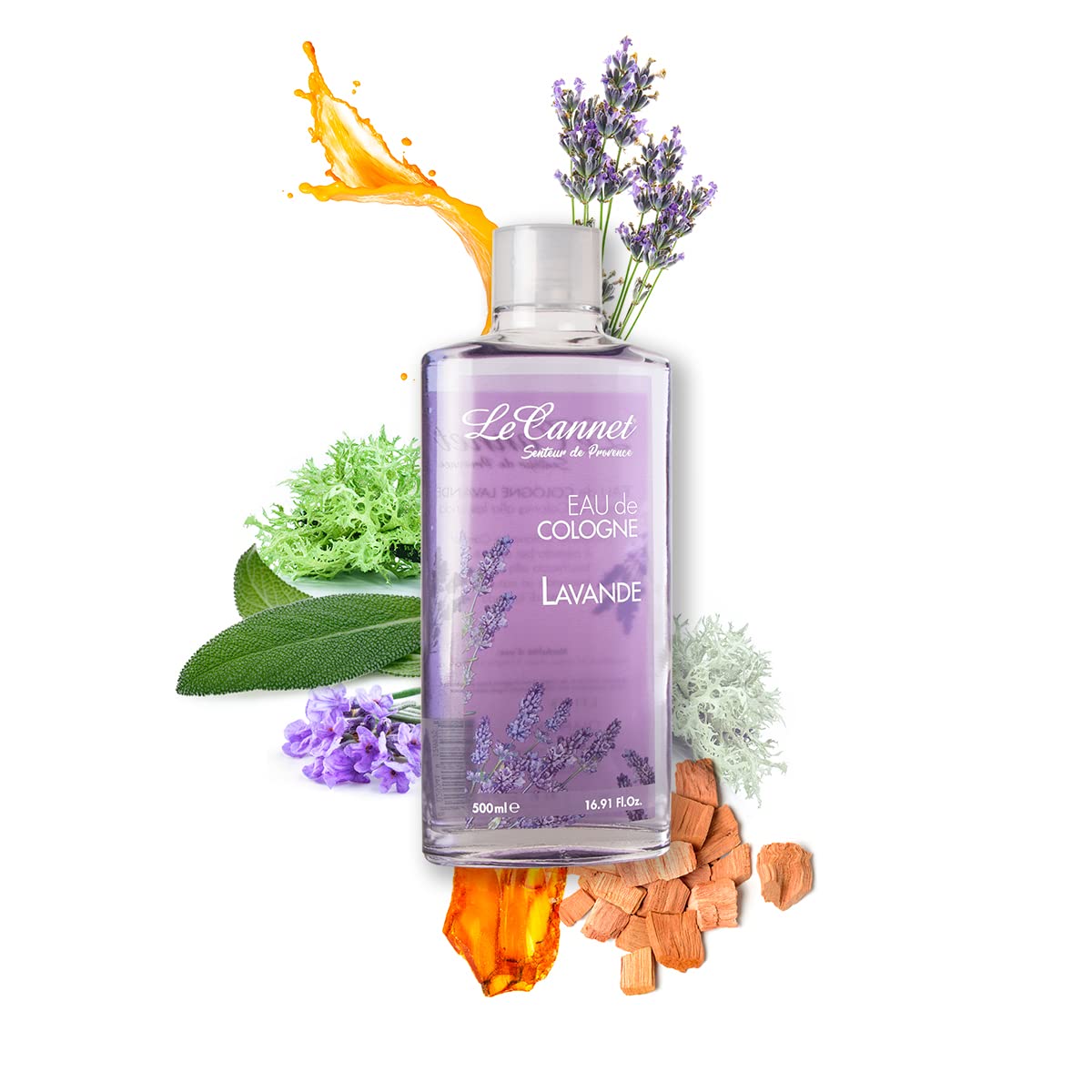 LE CANNET | Eau De Cologne - Acqua di Colonia Donna, Profumo Naturale e Sensazione di Freschezza, Perfetta per chi Ama le Fragranze più Classiche, Lavanda, 500 ml