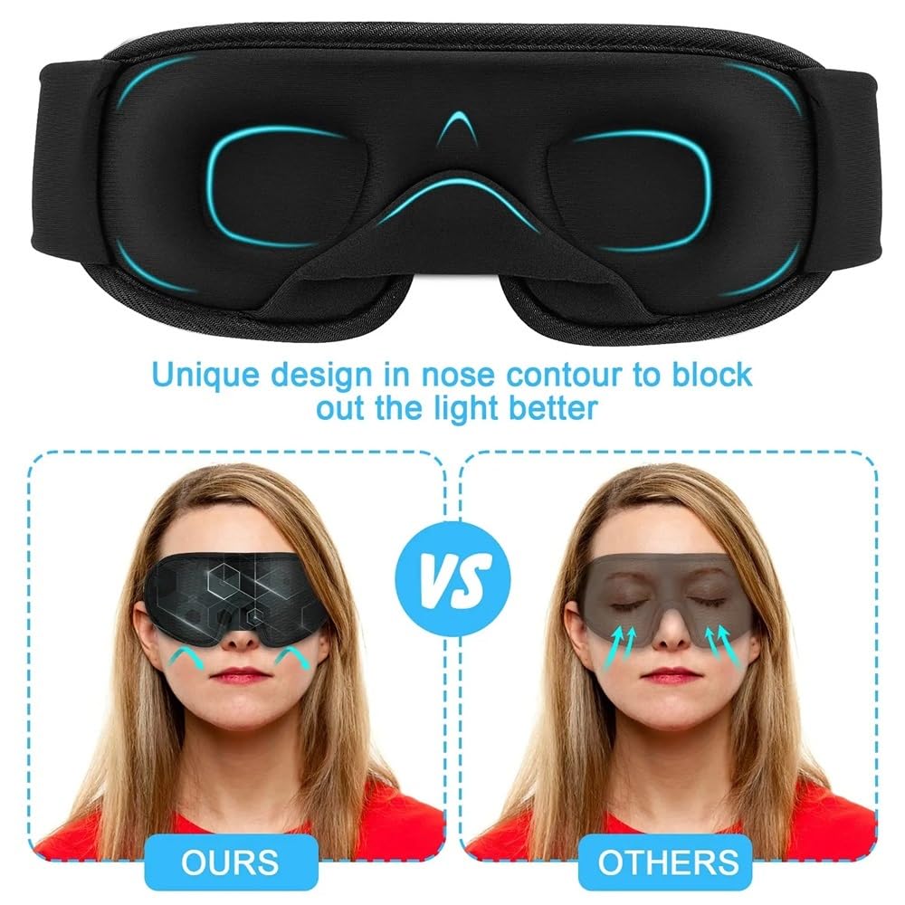 2 Maschere Per Dormire 3D Morbide - Blackout Totale Con Cinturino Regolabile - Per Donna E Uomo - 3