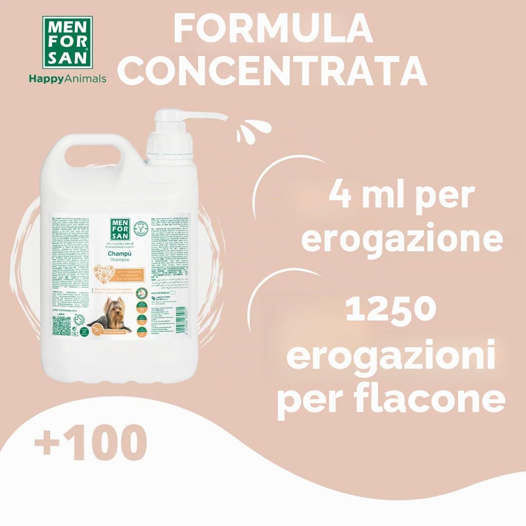 MENFORSAN Shampoo per Cani all'Olio di Macadamia | Nutre e Ravviva il Mantello | Potere Districante | Proprietà Anti-Crespo e Restaurative | Agrumi | 5 l