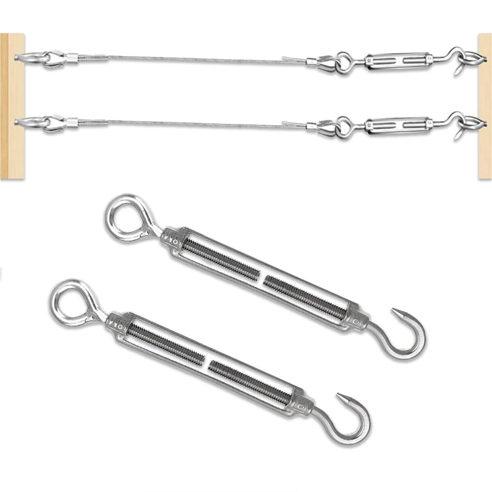 Tensores Para Toldos Tensor de tensor, cuerda alambre, equipo barandilla Cable tensión, tensores gancho y ojo ajustables(M4-OCHook,20PCS)