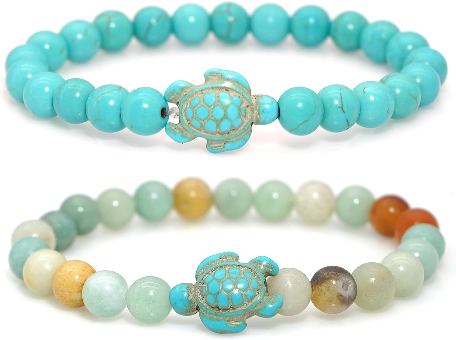 2 Pieces Beads Bracelets for Women Natural Stone Bracelet Turquoise Turtle Bracelet Adjustable Stretch Beaded Bracelets