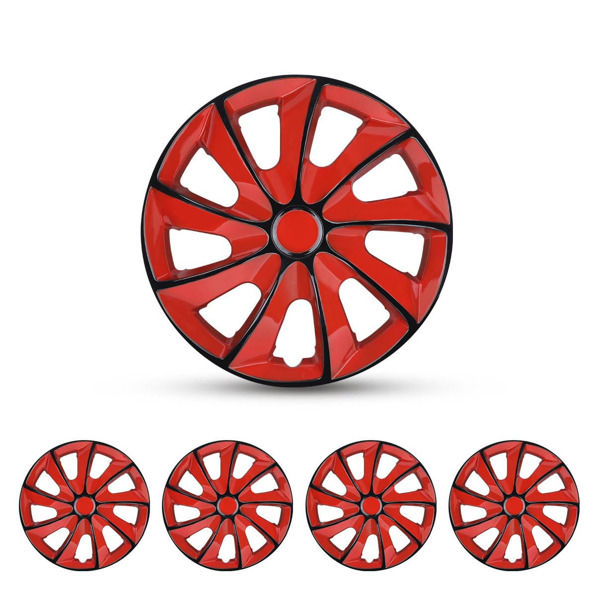 hubcaps 14", universal wheel rim cover, r14 hub caps, snap on car truck suv, set of 4, abs&pc material,(14-inch, black & red) wheel covers,auto tire replacement cap cover hub caps