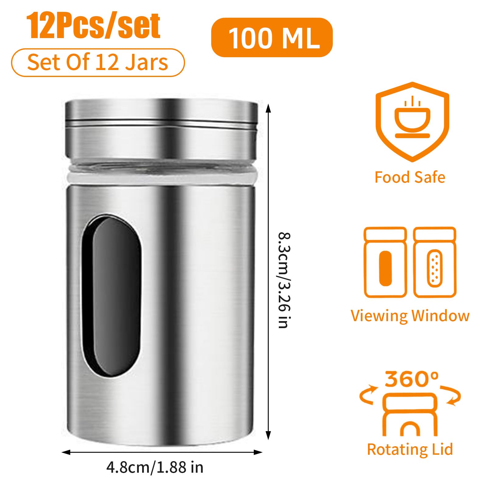12Pcs 100ml Pots Épices Petit avec 3 Trous Dosage Pivotant, Set Boîtes Rangement Sel Poivre Cuisine Acier Inoxydable, Bocal Stockage Thé, Bouteille pour Stocker Paprika, Poudres, Herbes Séchées