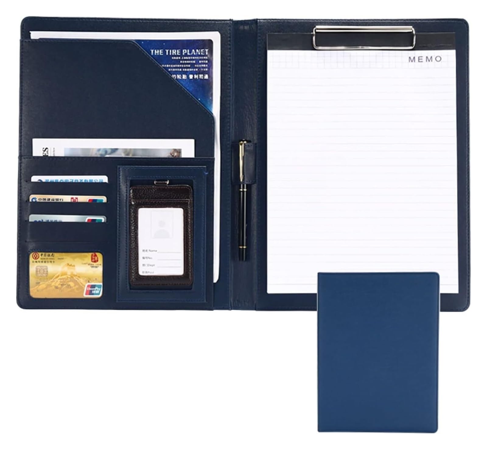 Raccoglitore Portfolio, Raccoglitore assegni aziendali, Raccoglitore ad Anelli Portfolio padfolio A4 con Cartella in Pelle Organizer for Documenti aziendali Senza calcolatrice Blu