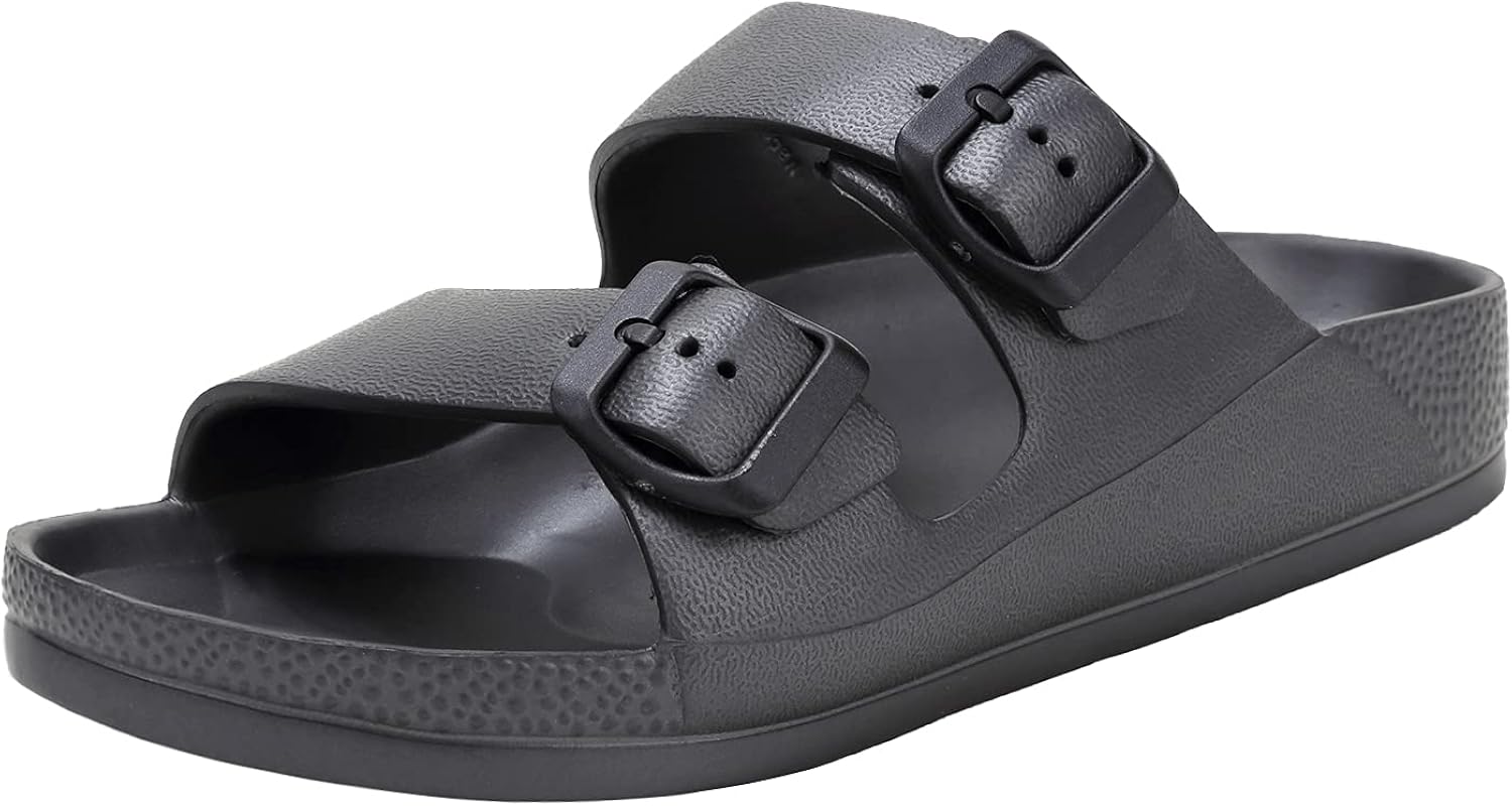 Women's Flat Sandals Comfort Footbed Adjustable Slides Double Buckle Slip on EVA Slippers