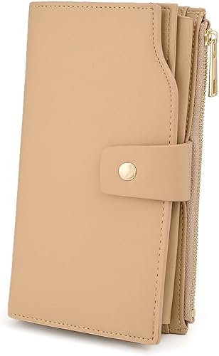 UTO Cartera de cuero vegano para mujer, cartera larga con broche de presión, tarjetero de crédito, elegante embrague