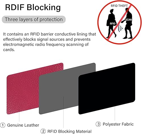 Vista 5 de Tarjetero RFID de bolsillo con ventana para ID, piel genuina, S, Rosa