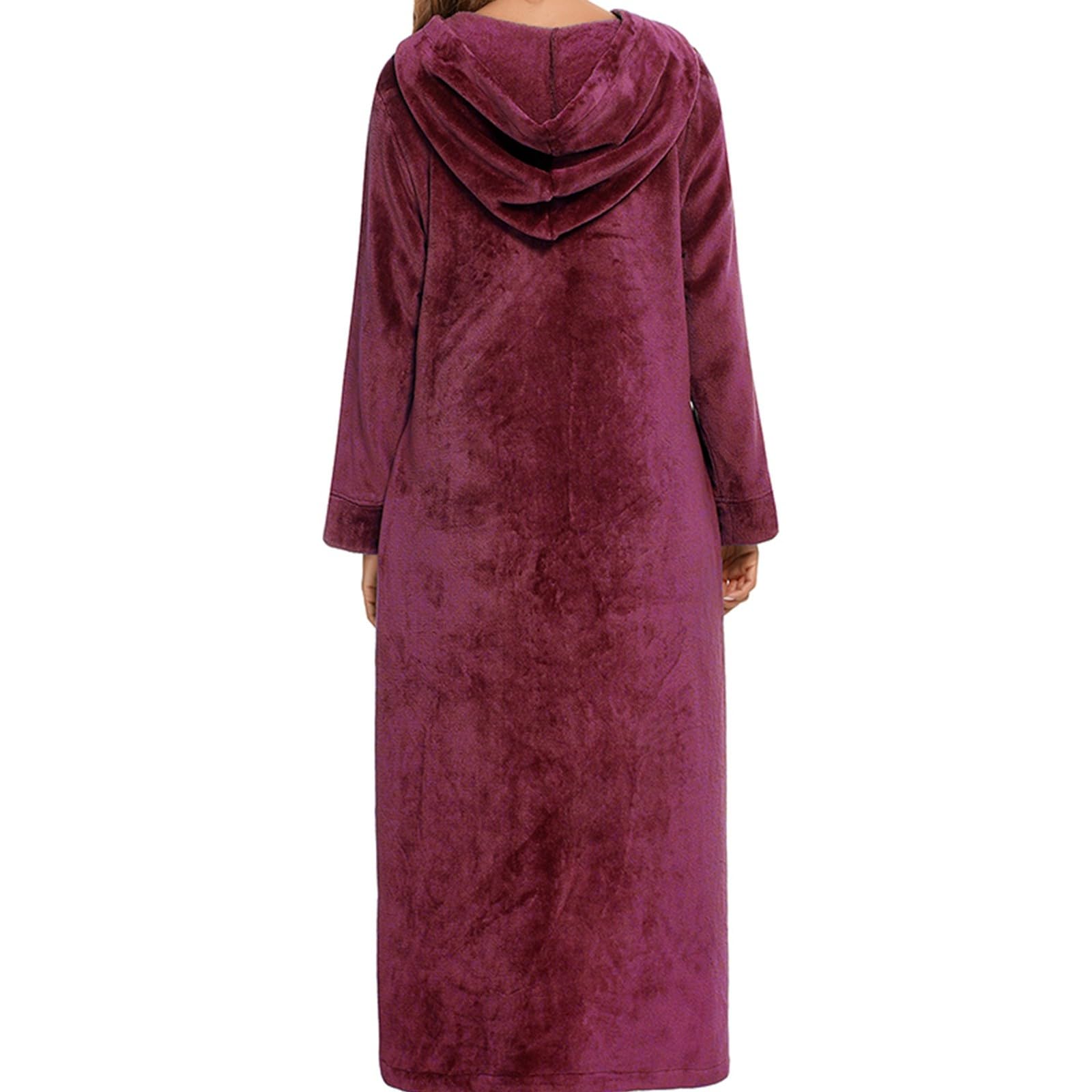 Generisch Peignoir en flanelle à manches longues avec fermeture éclair pour femme - Vêtements de nuit chauds en hiver - Idéal comme cadeau