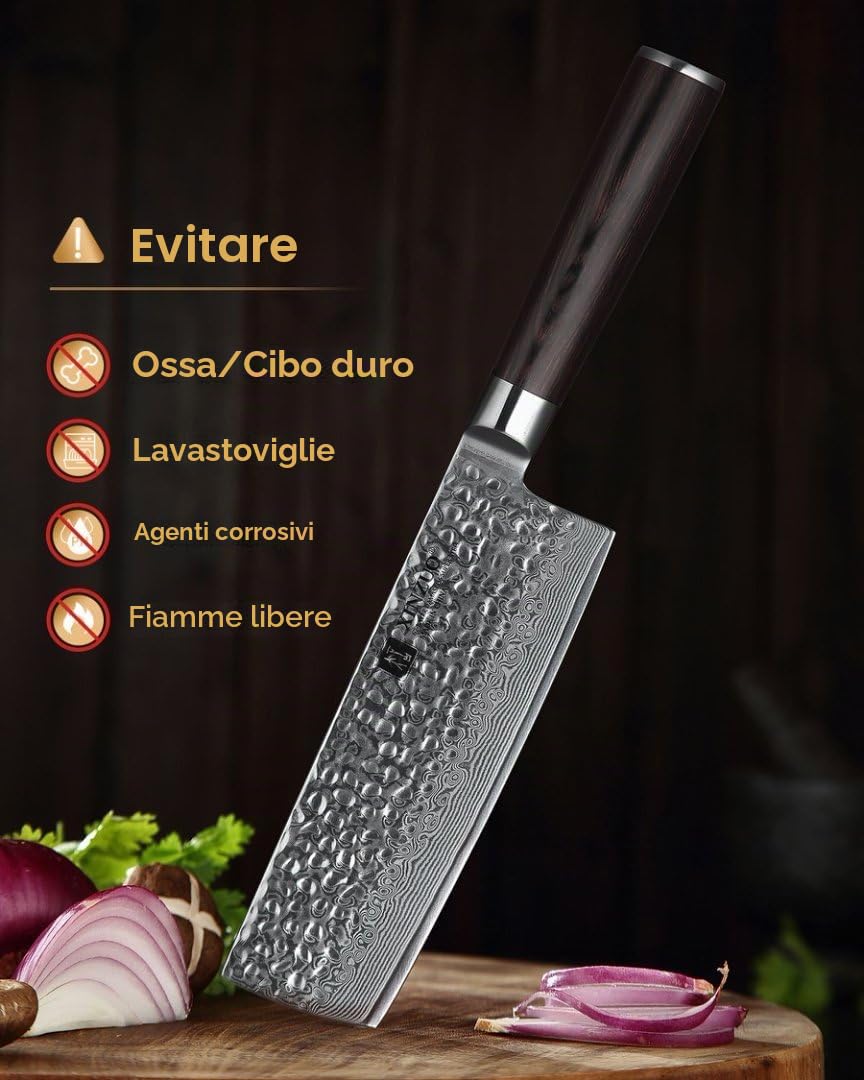 XINZUO 17cm Coltello Nakiri da Cucina -67 Strati Acciaio di Damasco Coltello da Cuoco Professionali -Adatto per Tagliare Carne, Pesce, Verdura e Frutta -Manico in Legno di Pakka -He Serie