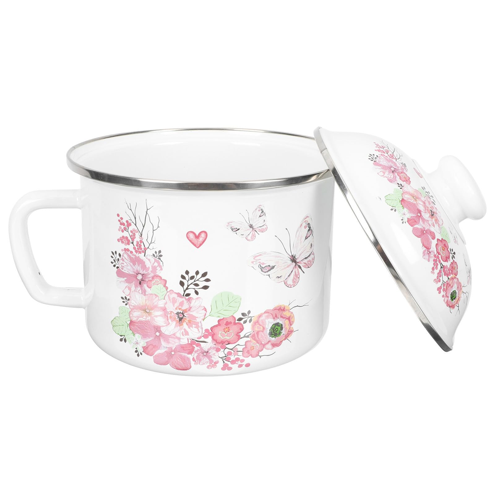 jojofuny Tazón de Esmalte Grande con Tapa y Asa para Cocina, Diseño Retro y Fácil de Limpiar, Cuenco Estable Adecuado para Servir Sopa o Leche en Hotel