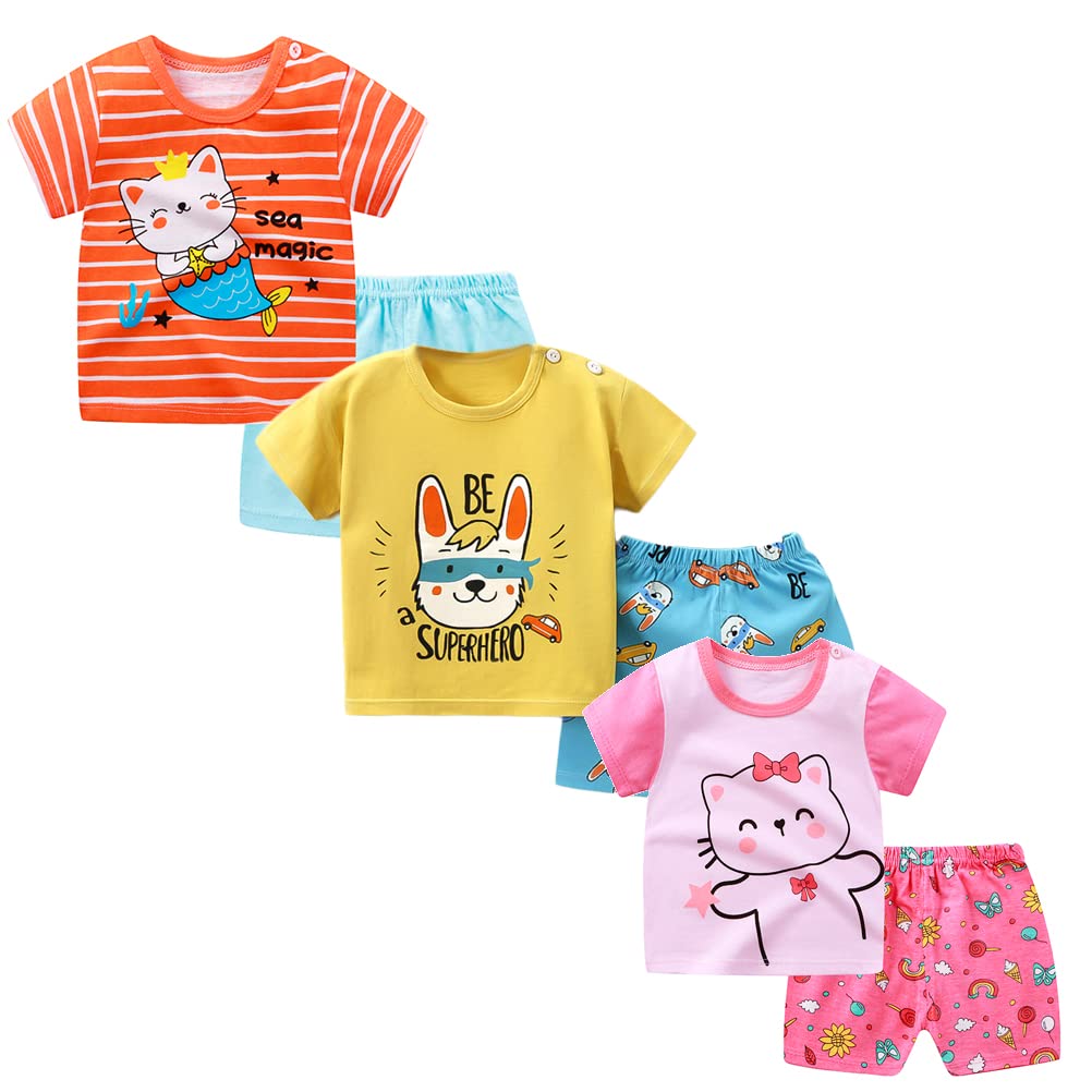 XM-Amigo Set di 3 Magliette a Maniche Corte per Bambini Neonato Ragazzi Ragazzino, a Mezza Manica,Confezione da 6 (6 MESI-5 Anni)