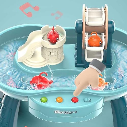 JS-Drhome Water Table for Toddlers, Play Sink with Running Water,with Music, Fishing Game and Waterwheel Function - Indoor & Outdoor Sensory Toys for Girls and Boys 1-3